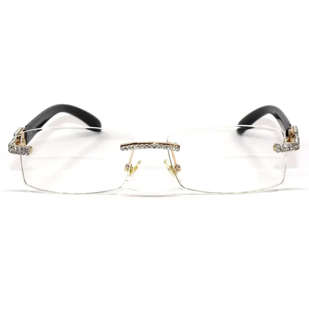 Rhinestone Rimless Sunglasses Men's Fashion Eyewear Hip Hop ShadesClear Lens New